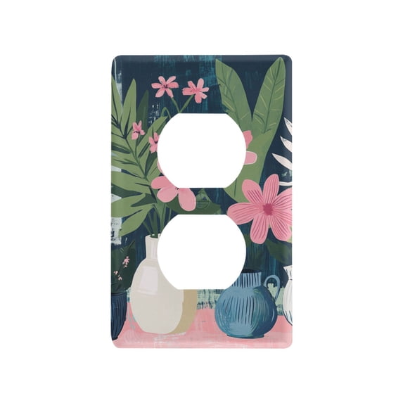 Yayeee Duplex Wall Plate 1-Gang 4.5"x2.7" Home Receptacle Light Switch Decorative Outlet Cover, Green Floral