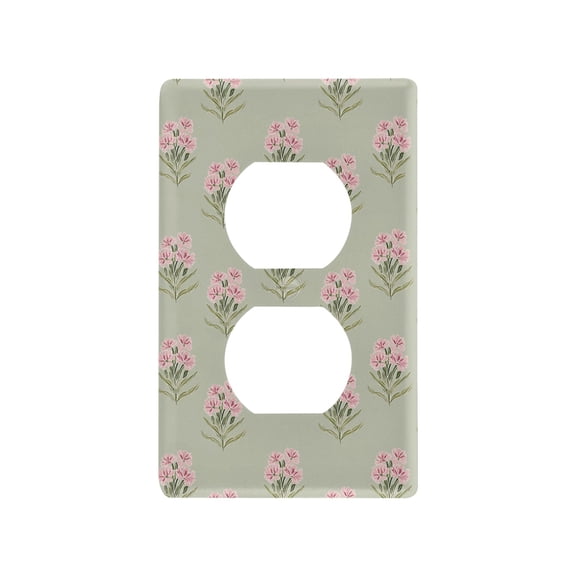 Yayeee Duplex Wall Plate 1-Gang 4.5"x2.7" Home Receptacle Light Switch Decorative Outlet Cover, Green Wildflowers Pattern