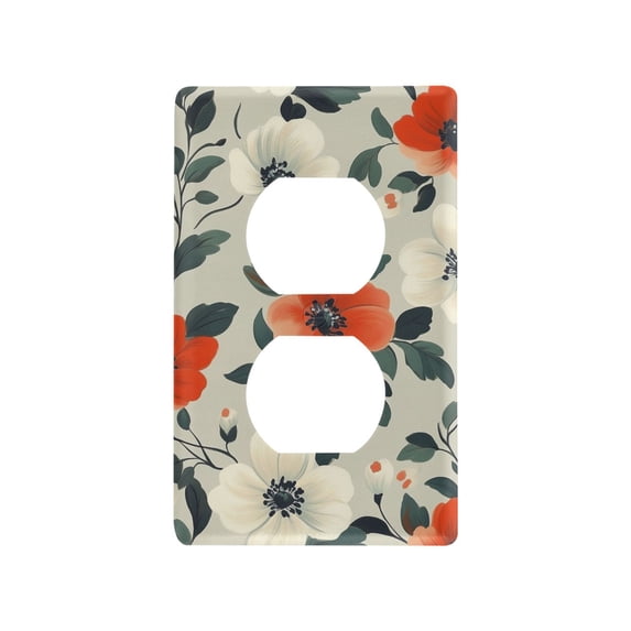 Yayeee Duplex Wall Plate 1-Gang 4.5"x2.7" Home Receptacle Light Switch Decorative Outlet Cover, Large Red Floral Pattern