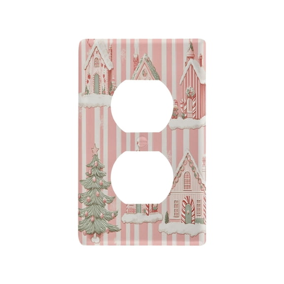 Yayeee Duplex Wall Plate 1-Gang 4.5"x2.7" Home Receptacle Light Switch Decorative Outlet Cover, Light Green Christmas Houses