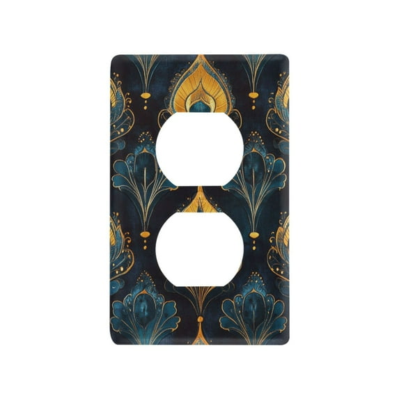 Yayeee Duplex Wall Plate 1-Gang 4.5"x2.7" Home Receptacle Light Switch Decorative Outlet Cover, Navy Blue Art Pattern