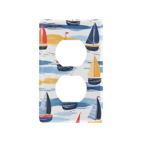 Yayeee Duplex Wall Plate 1-Gang 4.5"x2.7" Home Receptacle Light Switch Decorative Outlet Cover, Orange Hand Drawn Sailboats