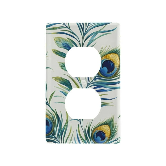 Yayeee Duplex Wall Plate 1-Gang 4.5"x2.7" Home Receptacle Light Switch Decorative Outlet Cover, Peacock Feather