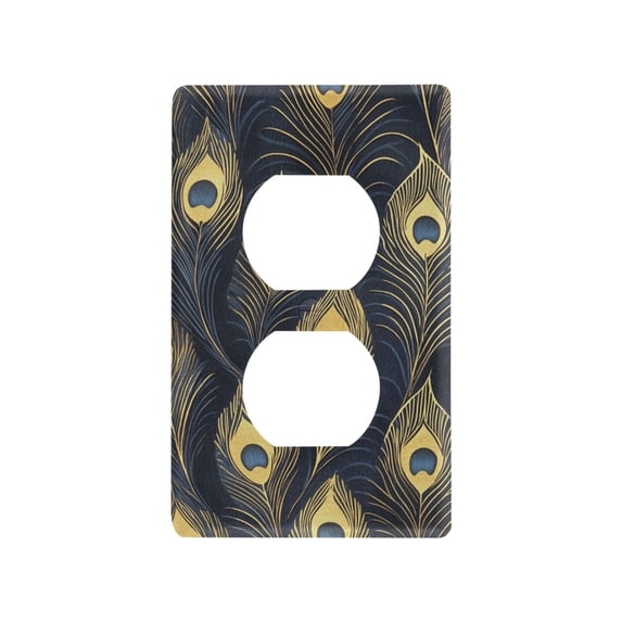 Yayeee Duplex Wall Plate 1-Gang 4.5"x2.7" Home Receptacle Light Switch Decorative Outlet Cover, Peacock Feathers Pattern