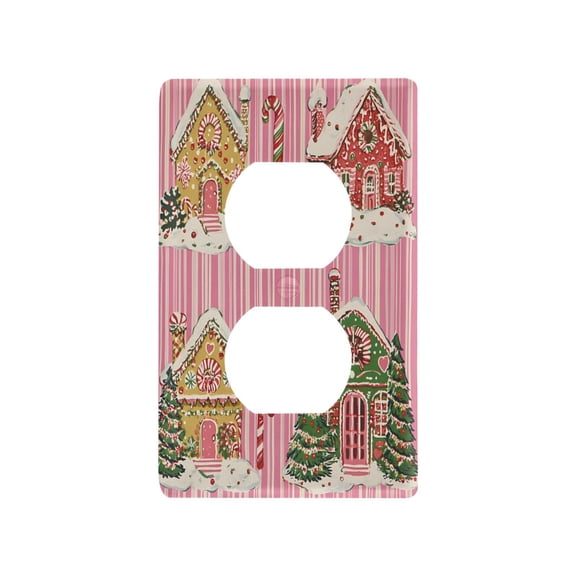 Yayeee Duplex Wall Plate 1-Gang 4.5"x2.7" Home Receptacle Light Switch Decorative Outlet Cover, Pink Christmas House