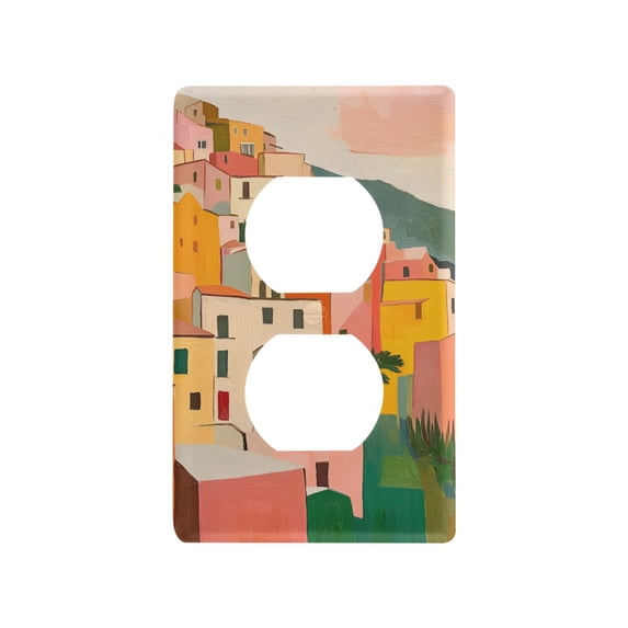 Yayeee Duplex Wall Plate 1-Gang 4.5"x2.7" Home Receptacle Light Switch Decorative Outlet Cover, Pink Cityscape Painting