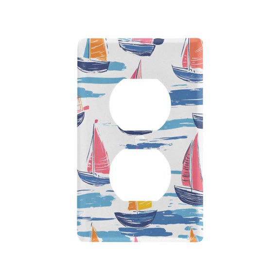 Yayeee Duplex Wall Plate 1-Gang 4.5"x2.7" Home Receptacle Light Switch Decorative Outlet Cover, Pink Hand Drawn Sailboats
