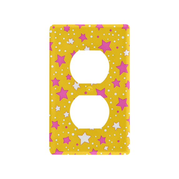Yayeee Duplex Wall Plate 1-Gang 4.5"x2.7" Home Receptacle Light Switch Decorative Outlet Cover, Pink Stars