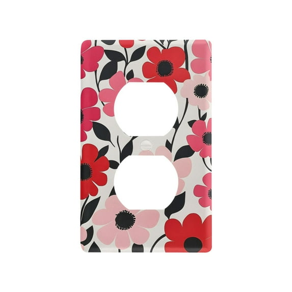 Yayeee Duplex Wall Plate 1-Gang 4.5"x2.7" Home Receptacle Light Switch Decorative Outlet Cover, Pink and Red Flowers