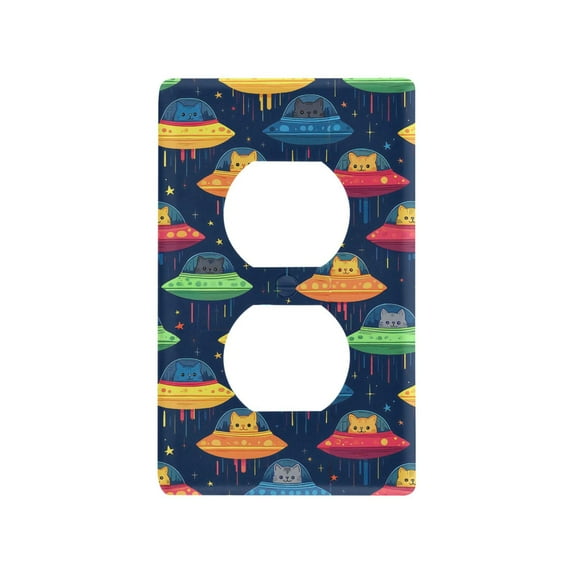 Yayeee Duplex Wall Plate 1-Gang 4.5"x2.7" Home Receptacle Light Switch Decorative Outlet Cover, Rainbow Space Cat