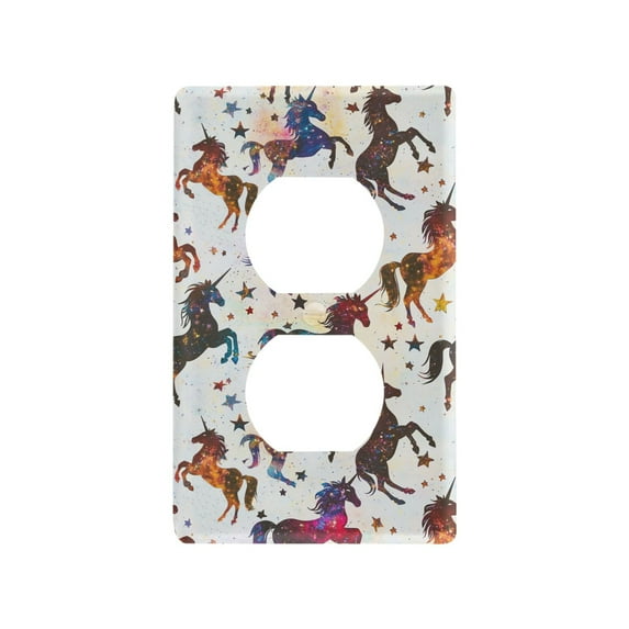 Yayeee Duplex Wall Plate 1-Gang 4.5"x2.7" Home Receptacle Light Switch Decorative Outlet Cover, Rainbow Stars Pattern