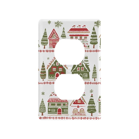 Yayeee Duplex Wall Plate 1-Gang 4.5"x2.7" Home Receptacle Light Switch Decorative Outlet Cover, Red Christmas House