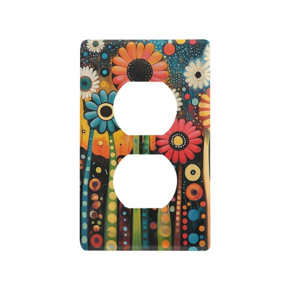 Yayeee Duplex Wall Plate 1-Gang 4.5"x2.7" Home Receptacle Light Switch Decorative Outlet Cover, Red Colorful Flowers with Dots