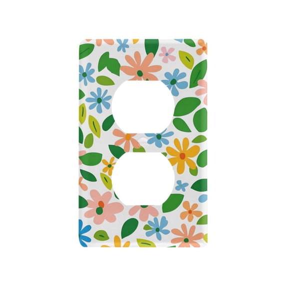 Yayeee Duplex Wall Plate 1-Gang 4.5"x2.7" Home Receptacle Light Switch Decorative Outlet Cover, Retro Blue Floral