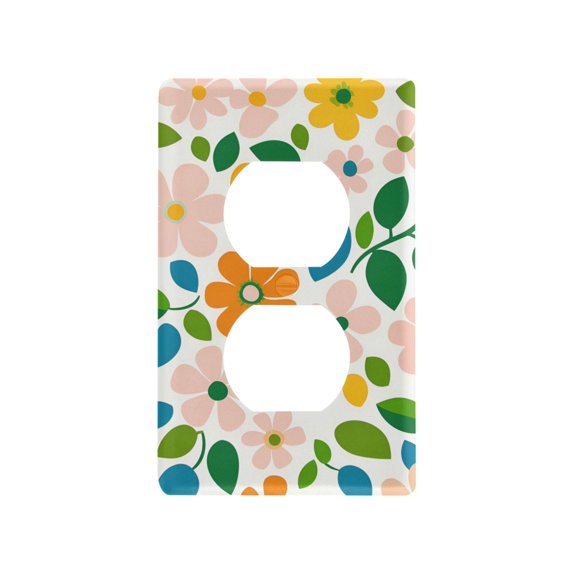 Yayeee Duplex Wall Plate 1-Gang 4.5"x2.7" Home Receptacle Light Switch Decorative Outlet Cover, Retro Orange Floral