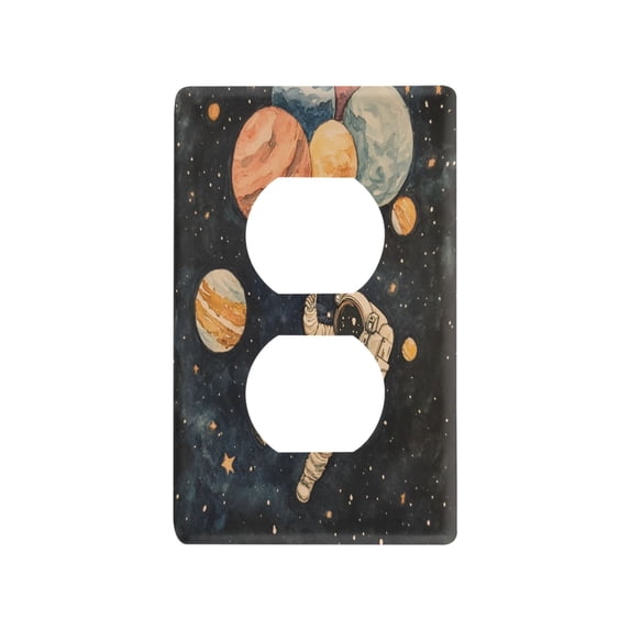 Yayeee Duplex Wall Plate 1-Gang 4.5"x2.7" Home Receptacle Light Switch Decorative Outlet Cover, Retro Watercolor Planet