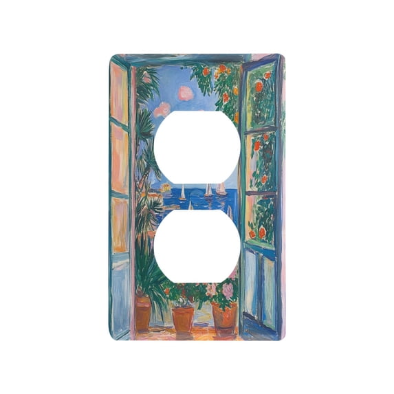 Yayeee Duplex Wall Plate 1-Gang 4.5"x2.7" Home Receptacle Light Switch Decorative Outlet Cover, Sea Window