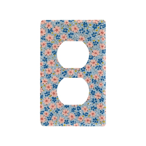 Yayeee Duplex Wall Plate 1-Gang 4.5"x2.7" Home Receptacle Light Switch Decorative Outlet Cover, Small Pink Flower