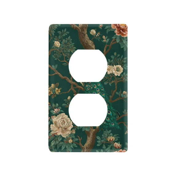 Yayeee Duplex Wall Plate 1-Gang 4.5"x2.7" Home Receptacle Light Switch Decorative Outlet Cover, Tiger and Peacock Pattern