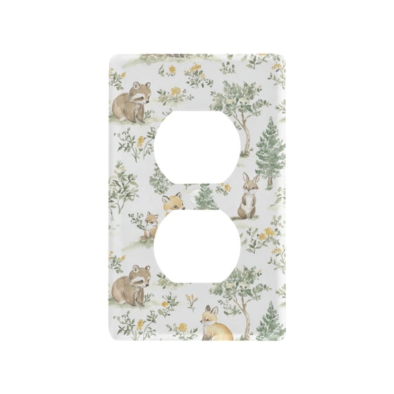 Yayeee Duplex Wall Plate 1-Gang 4.5"x2.7" Home Receptacle Light Switch Decorative Outlet Cover, Watercolor Forest Pattern