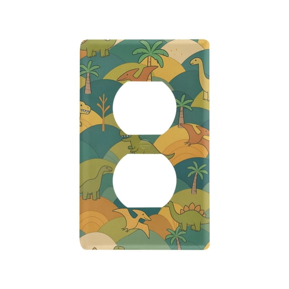 Yayeee Duplex Wall Plate 1-Gang 4.5"x2.7" Home Receptacle Light Switch Decorative Outlet Cover, Whimsical Dinosaur Pattern