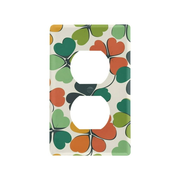 Yayeee Duplex Wall Plate 1-Gang 4.5"x2.7" Home Receptacle Light Switch Decorative Outlet Cover, White Clover Pattern