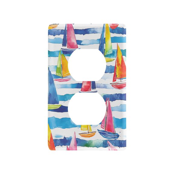 Yayeee Duplex Wall Plate 1-Gang 4.5"x2.7" Home Receptacle Light Switch Decorative Outlet Cover, Yellow Hand Drawn Sailboats