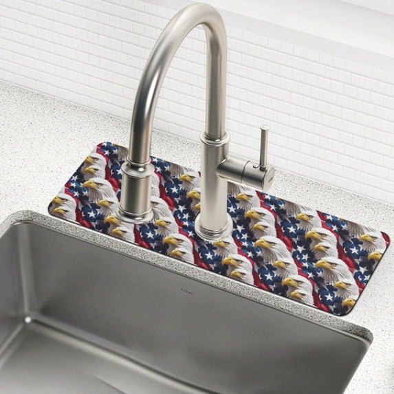 Yayeee Faucet Mat for Kitchen Sink 14.7" Diatomite Long Splash Guard Pad, American Eagle Pattern