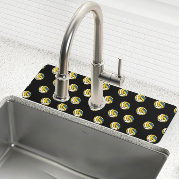 Yayeee Faucet Mat for Kitchen Sink 14.7" Diatomite Long Splash Guard Pad, Black Volleyball Pattern