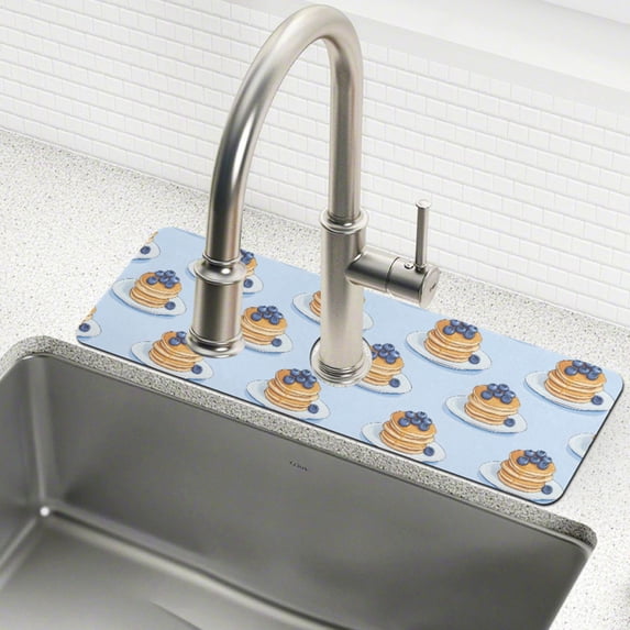 Yayeee Faucet Mat for Kitchen Sink 14.7" Diatomite Long Splash Guard Pad, Blueberry Pancake Pattern, 2 Pack