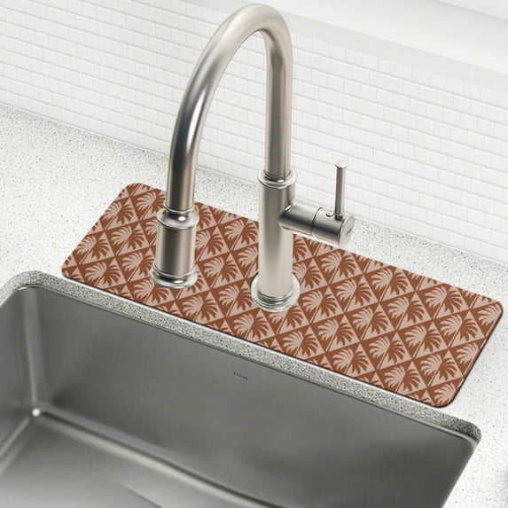 Yayeee Faucet Mat for Kitchen Sink 14.7" Diatomite Long Splash Guard Pad, Brown Palm Tree Pattern