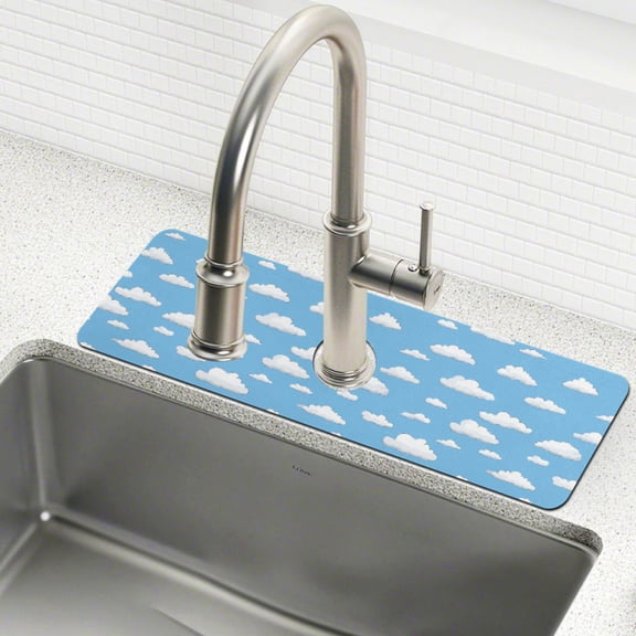 Yayeee Faucet Mat for Kitchen Sink 14.7" Diatomite Long Splash Guard Pad, Cartoon Cloud Pattern