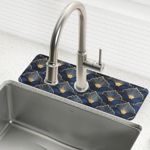 Yayeee Faucet Mat for Kitchen Sink 14.7" Diatomite Long Splash Guard Pad, Elegance Art Pattern
