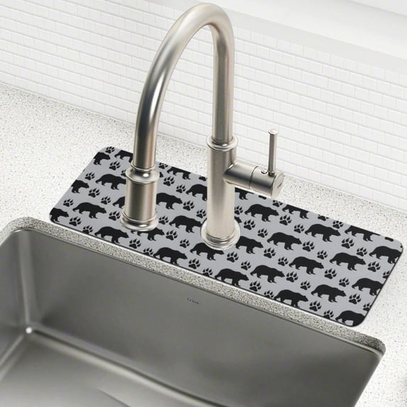 Yayeee Faucet Mat for Kitchen Sink 14.7" Diatomite Long Splash Guard Pad, Gray Bear Paws Pattern, 2 Pack