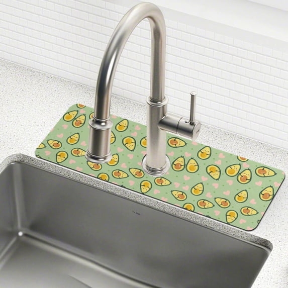 Yayeee Faucet Mat for Kitchen Sink 14.7" Diatomite Long Splash Guard Pad, Green Avocado Pattern