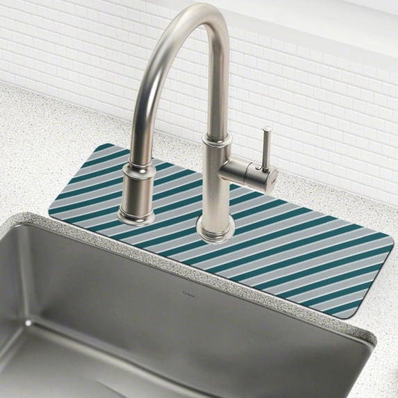 Yayeee Faucet Mat for Kitchen Sink 14.7" Diatomite Long Splash Guard Pad, Green Stripes Pattern