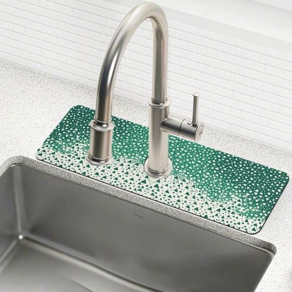Yayeee Faucet Mat for Kitchen Sink 14.7" Diatomite Long Splash Guard Pad, Green and White Pattern