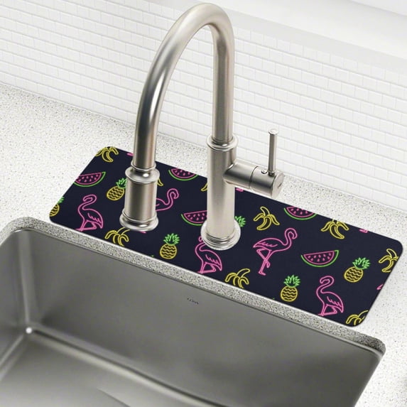 Yayeee Faucet Mat for Kitchen Sink 14.7" Diatomite Long Splash Guard Pad, Neon Tropical Pattern, 2 Pack
