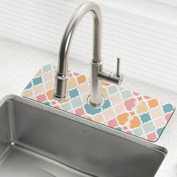 Yayeee Faucet Mat for Kitchen Sink 14.7" Diatomite Long Splash Guard Pad, Pink Abstract Pattern