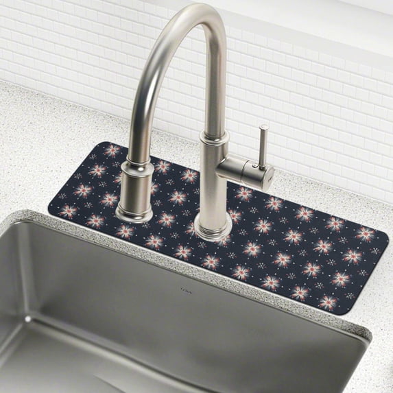 Yayeee Faucet Mat for Kitchen Sink 14.7" Diatomite Long Splash Guard Pad, Red Fireworks Pattern