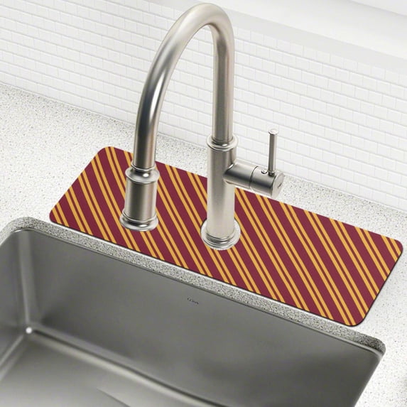 Yayeee Faucet Mat for Kitchen Sink 14.7" Diatomite Long Splash Guard Pad, Red Stripes Pattern, 2 Pack
