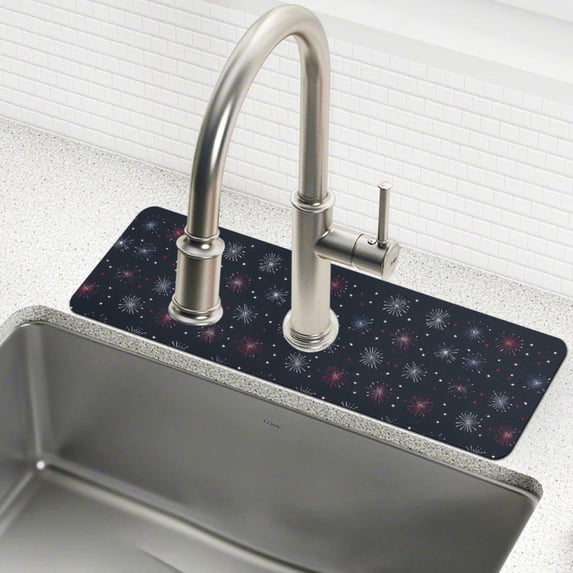 Yayeee Faucet Mat for Kitchen Sink 14.7" Diatomite Long Splash Guard Pad, Starry Night Pattern