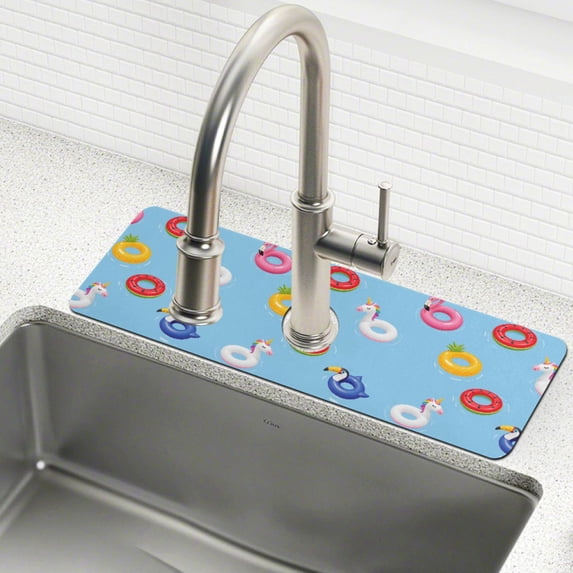 Yayeee Faucet Mat for Kitchen Sink 14.7" Diatomite Long Splash Guard Pad, Summer Pool Pattern