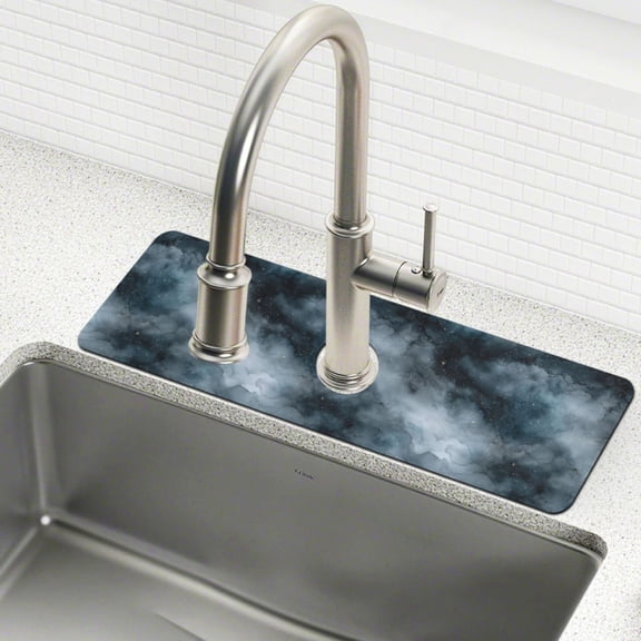 Yayeee Faucet Mat for Kitchen Sink 14.7" Diatomite Long Splash Guard Pad, Watercolor Sky Pattern
