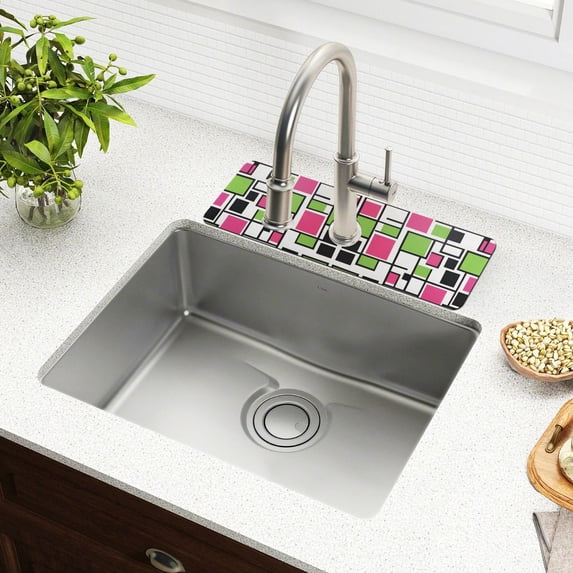 Yayeee Faucet Mat for Kitchen Sink 14.7" Diatomite Long Splash Guard Pad, Abstract Geometric
