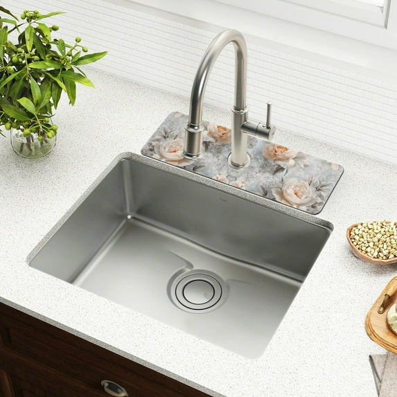 Yayeee Faucet Mat for Kitchen Sink 14.7" Diatomite Long Splash Guard Pad, Beautiful Floral