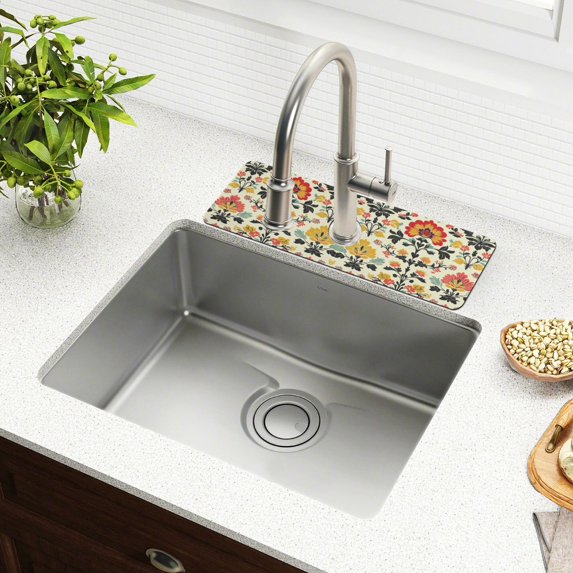 Yayeee Faucet Mat for Kitchen Sink 14.7" Diatomite Long Splash Guard Pad, Beige Floral