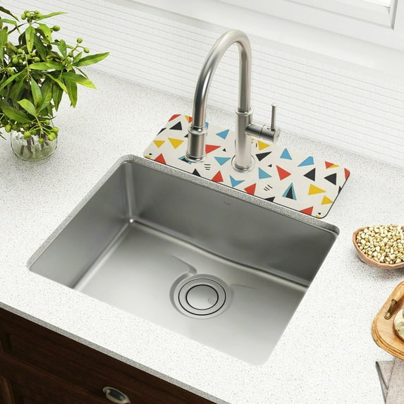 Yayeee Faucet Mat for Kitchen Sink 14.7" Diatomite Long Splash Guard Pad, Beige Triangles