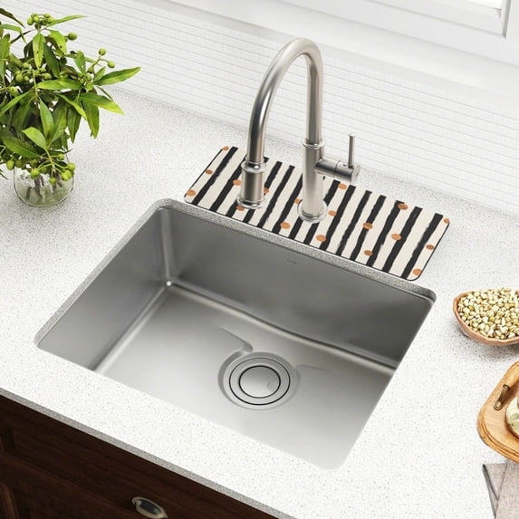 Yayeee Faucet Mat for Kitchen Sink 14.7" Diatomite Long Splash Guard Pad, Black Abstract Stripes
