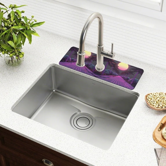 Yayeee Faucet Mat for Kitchen Sink 14.7" Diatomite Long Splash Guard Pad, Black Neon Road